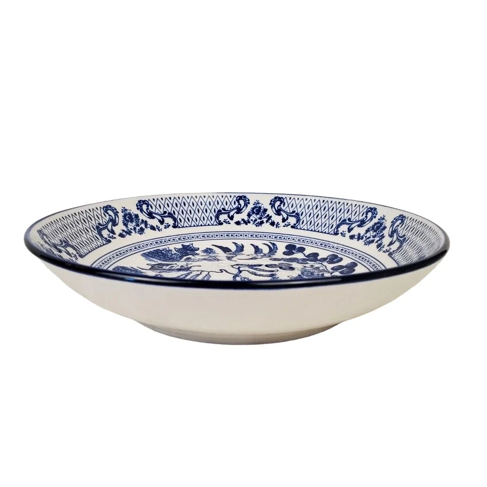 Eaton Fine Dining English Willow 9in Pasta Bowls Blue & White Set of 4 NEW